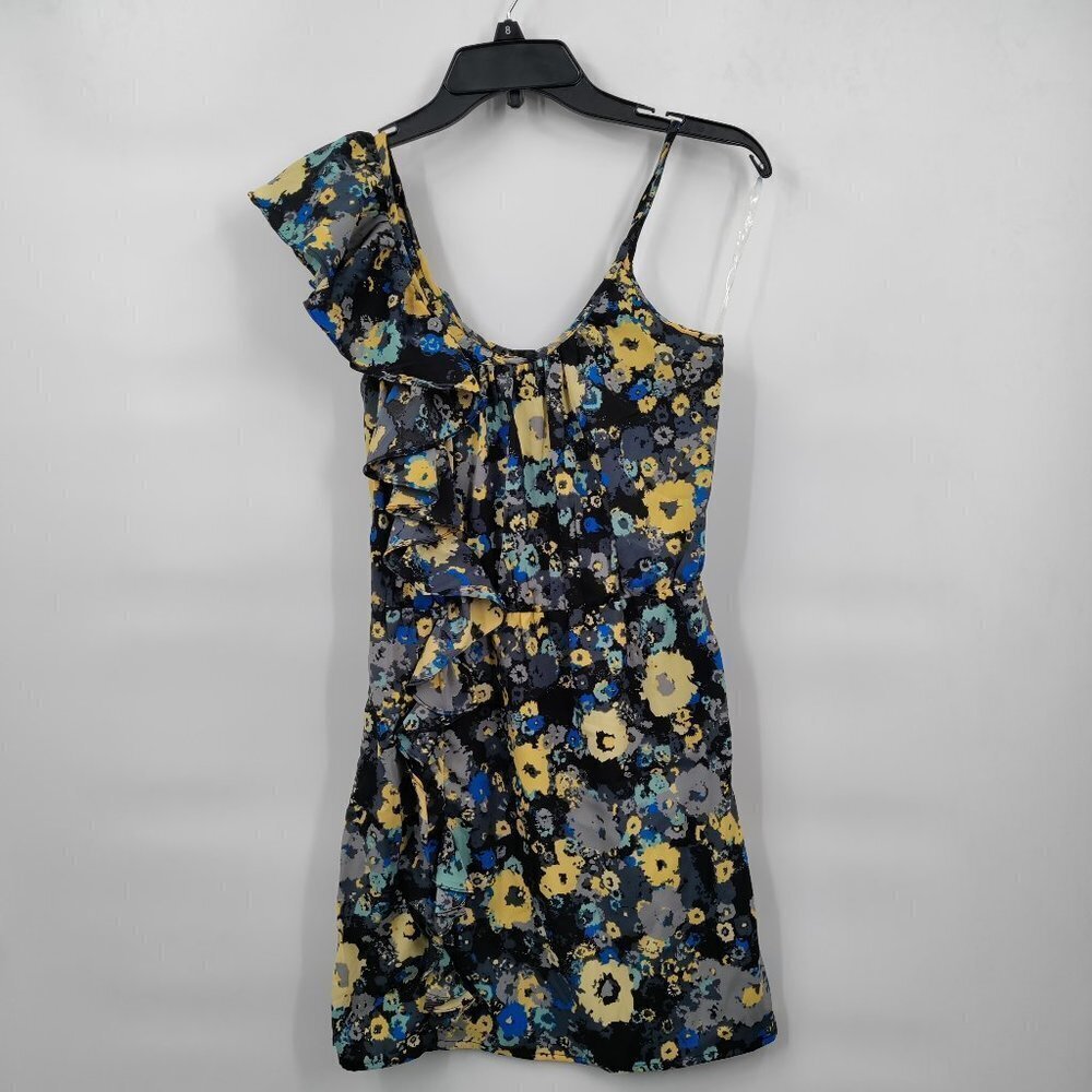 Envy Me Ruffle Summer Floral One-Shoulder Mini Dress Size Small Women Blue